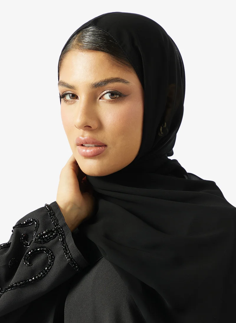 hayas closet  Black Embellished Abaya With Sheila for Women | Best Price UAE